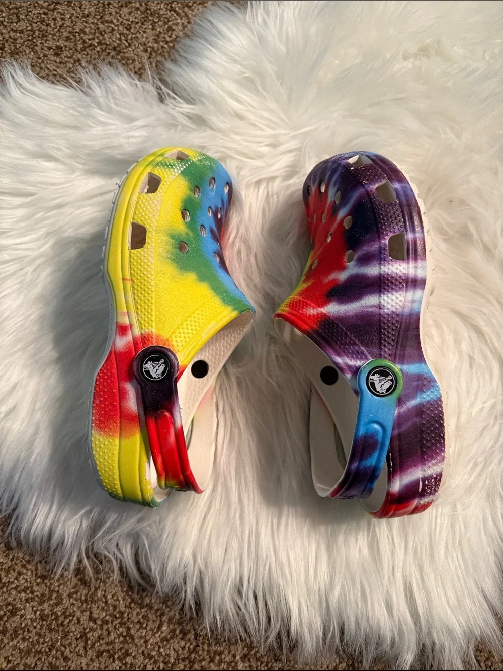 CROCS Kids Tie-Dye Clogs in Rainbow Colors
